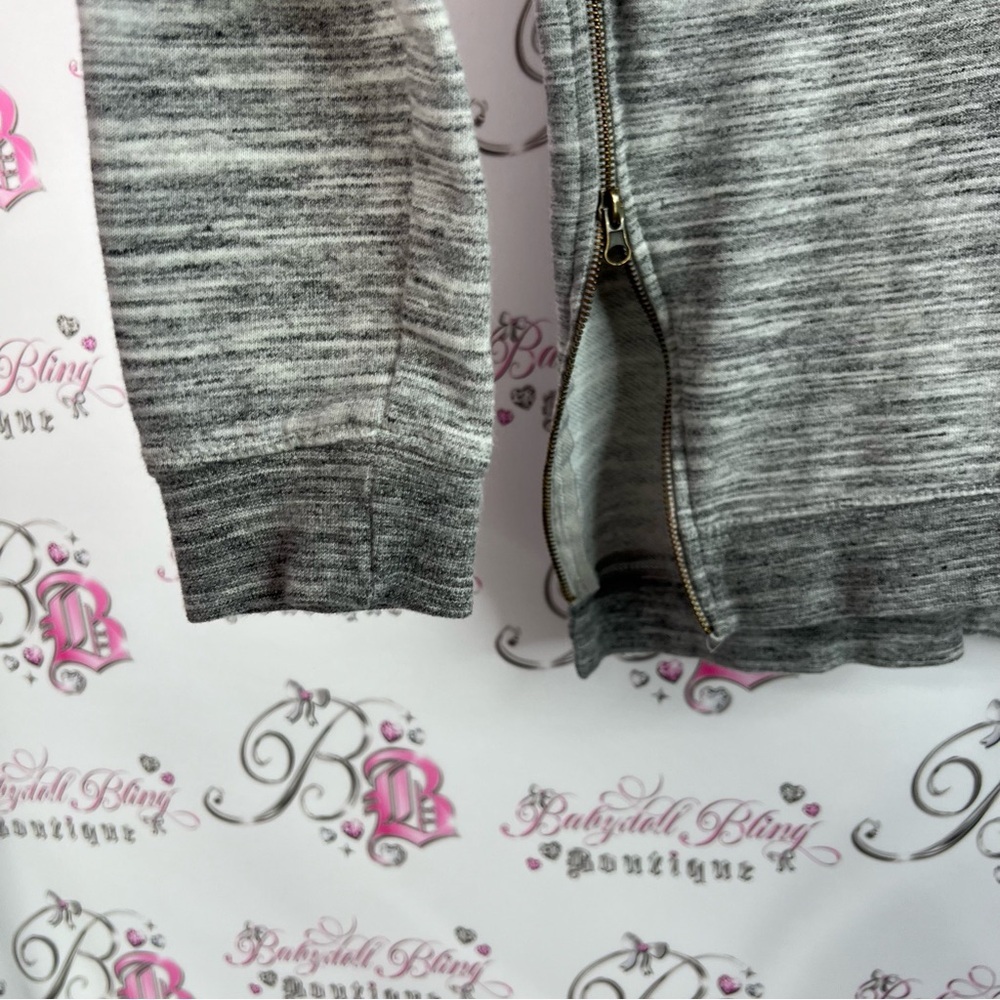 Amnesia sweater top double zippers zip up detail Heather Gray Crewneck Sweater - Picture 6 of 10